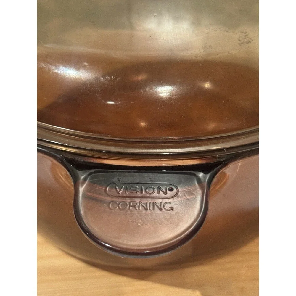 Corning Ware Visions Amber Glass Cookware 4.5L Dutch Oven Stock Pot Pyrex Lid